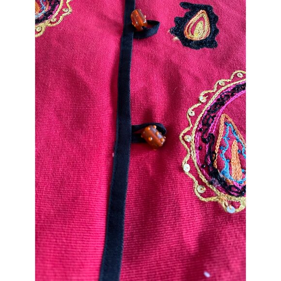 Vintage Allure Red Paisley Embroidered Button Up Jacket XL Wearable Art Shacket - Picture 11 of 11